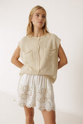 Boxy Fit Cardigan With Pockets - Ecru