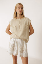 Boxy Fit Cardigan With Pockets - Ecru