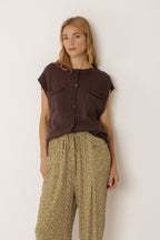 Boxy Cardigan With Pockets - Chocolate