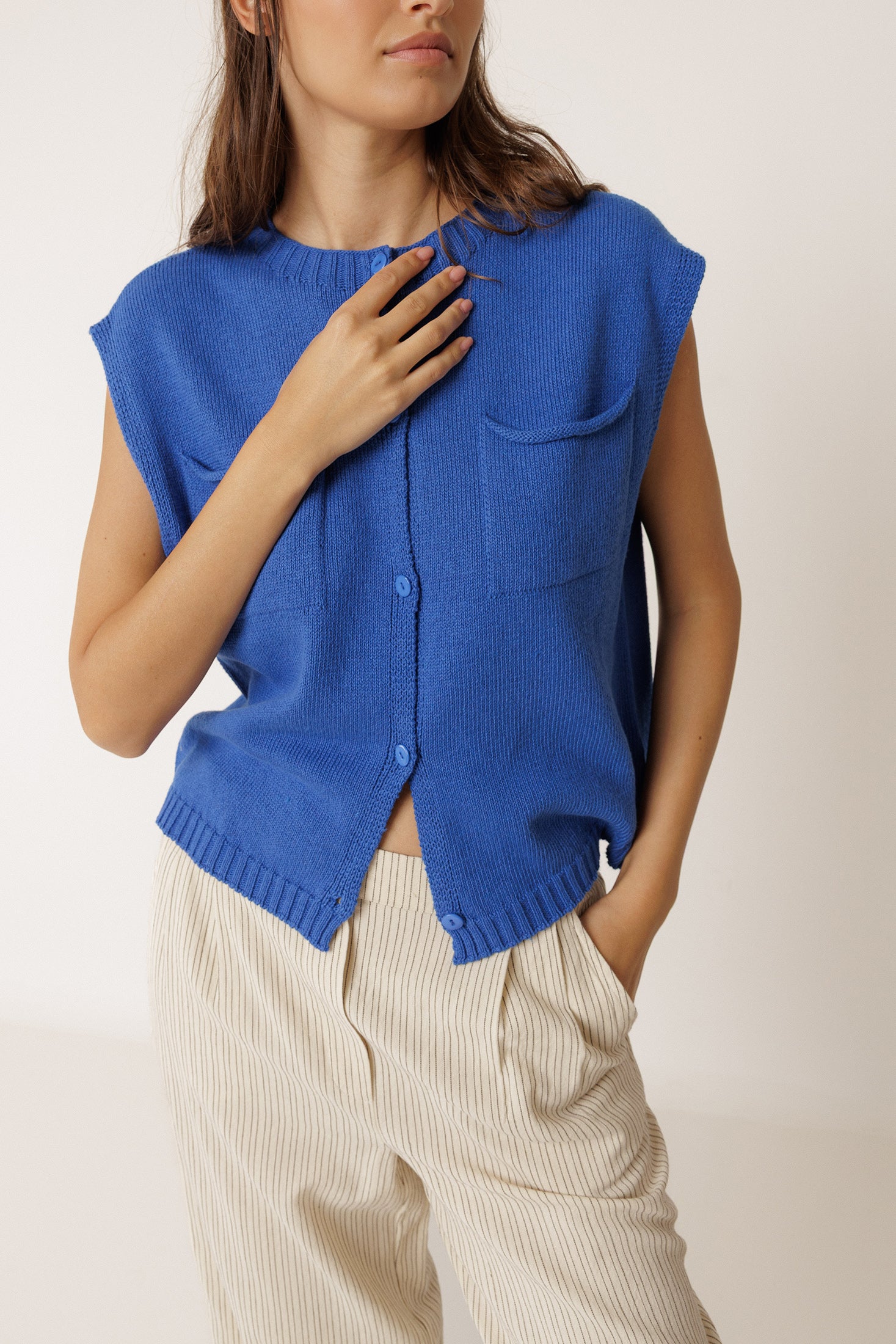 Boxy Fit Cardigan with Pockets - British Blue