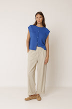 Boxy Fit Cardigan with Pockets - British Blue