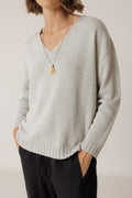 Plunging Neckline Jumper - Mottled Grey