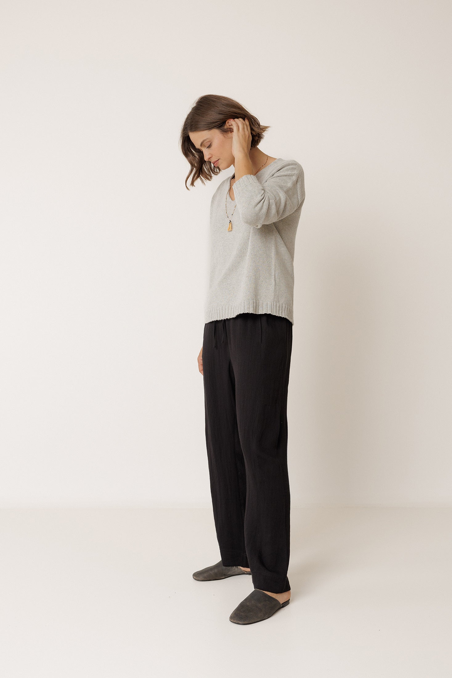 Plunging Neckline Jumper - Mottled Grey