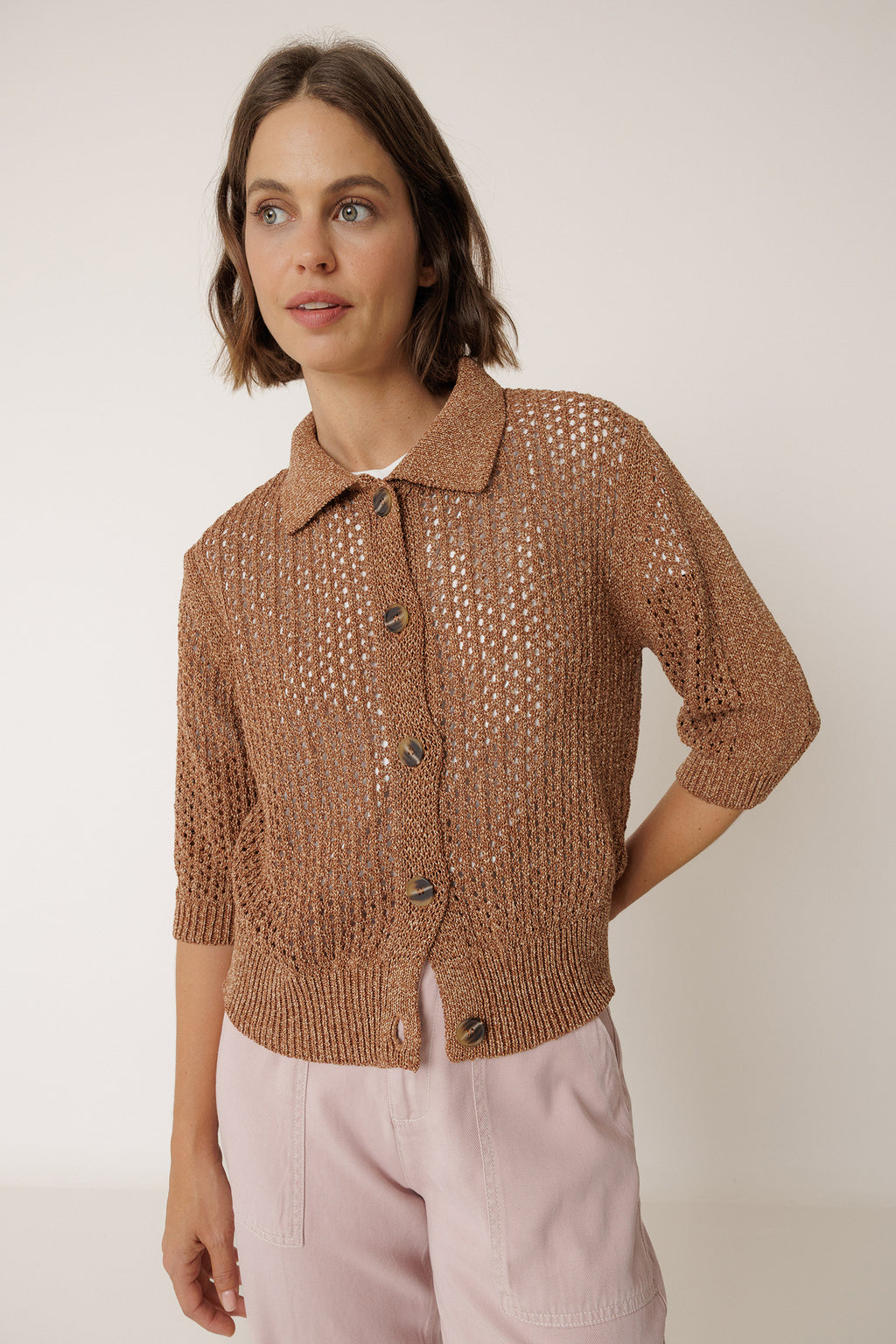 Openwork Knit Jacket - Terracotta