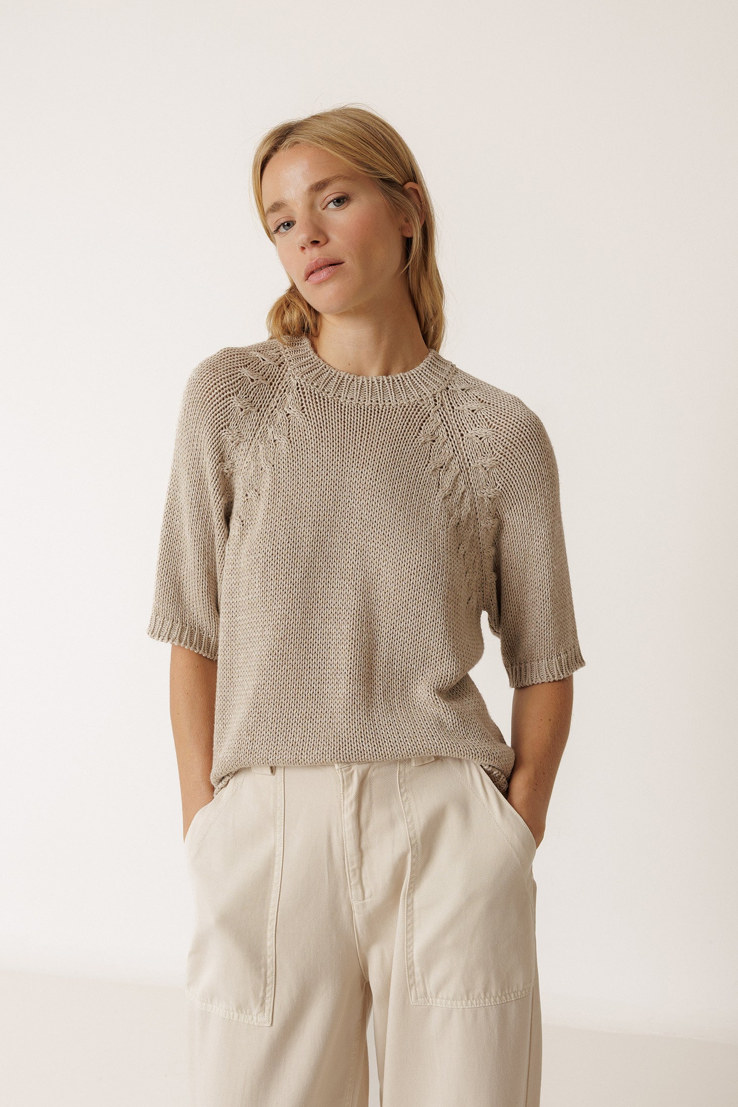 Pull En Maille Ruban - Beige