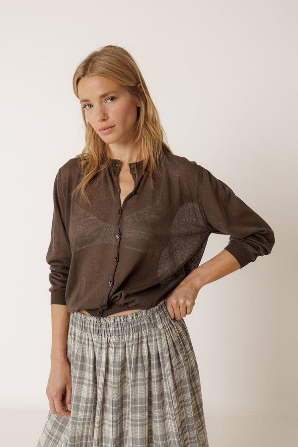 Chaqueta De Punto Calado - Chocolate