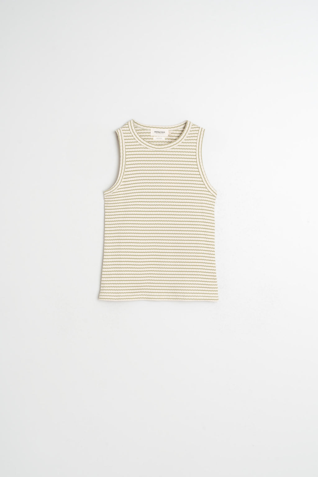 Camiseta de Espalda Descubierta Acanalada Rayada - Caqui