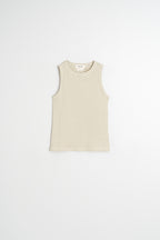 Camiseta de Espalda Descubierta Acanalada Rayada - Caqui