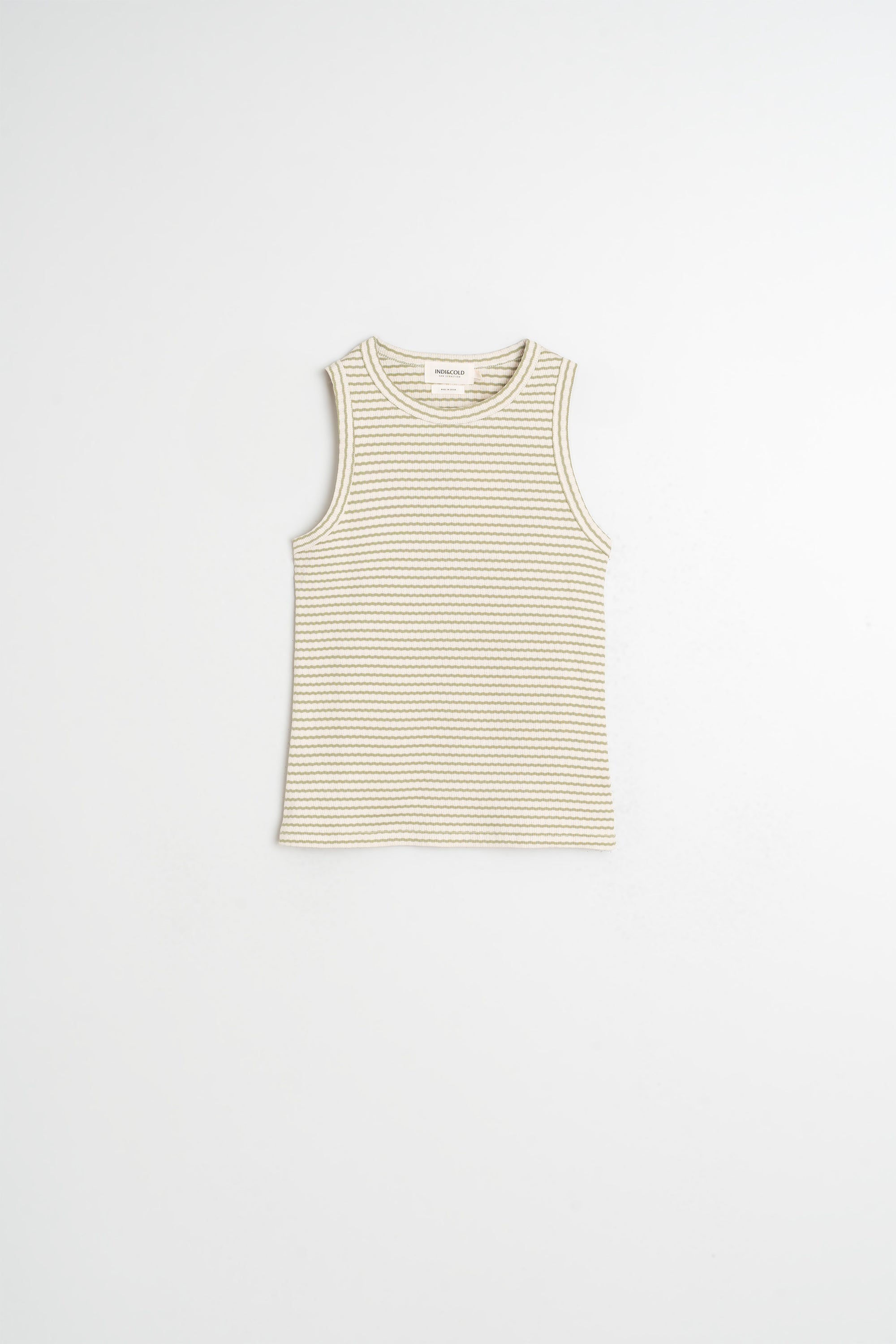 Camiseta de Espalda Descubierta Acanalada Rayada - Caqui