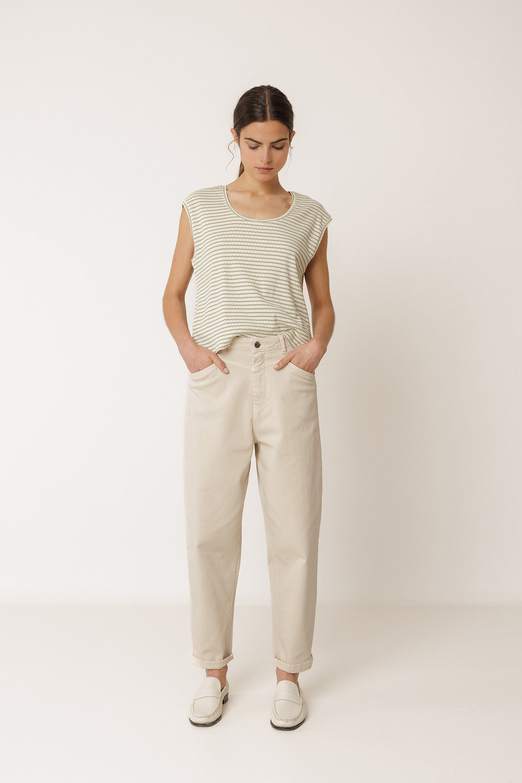 Boxy Striped T-Shirt - Khaki