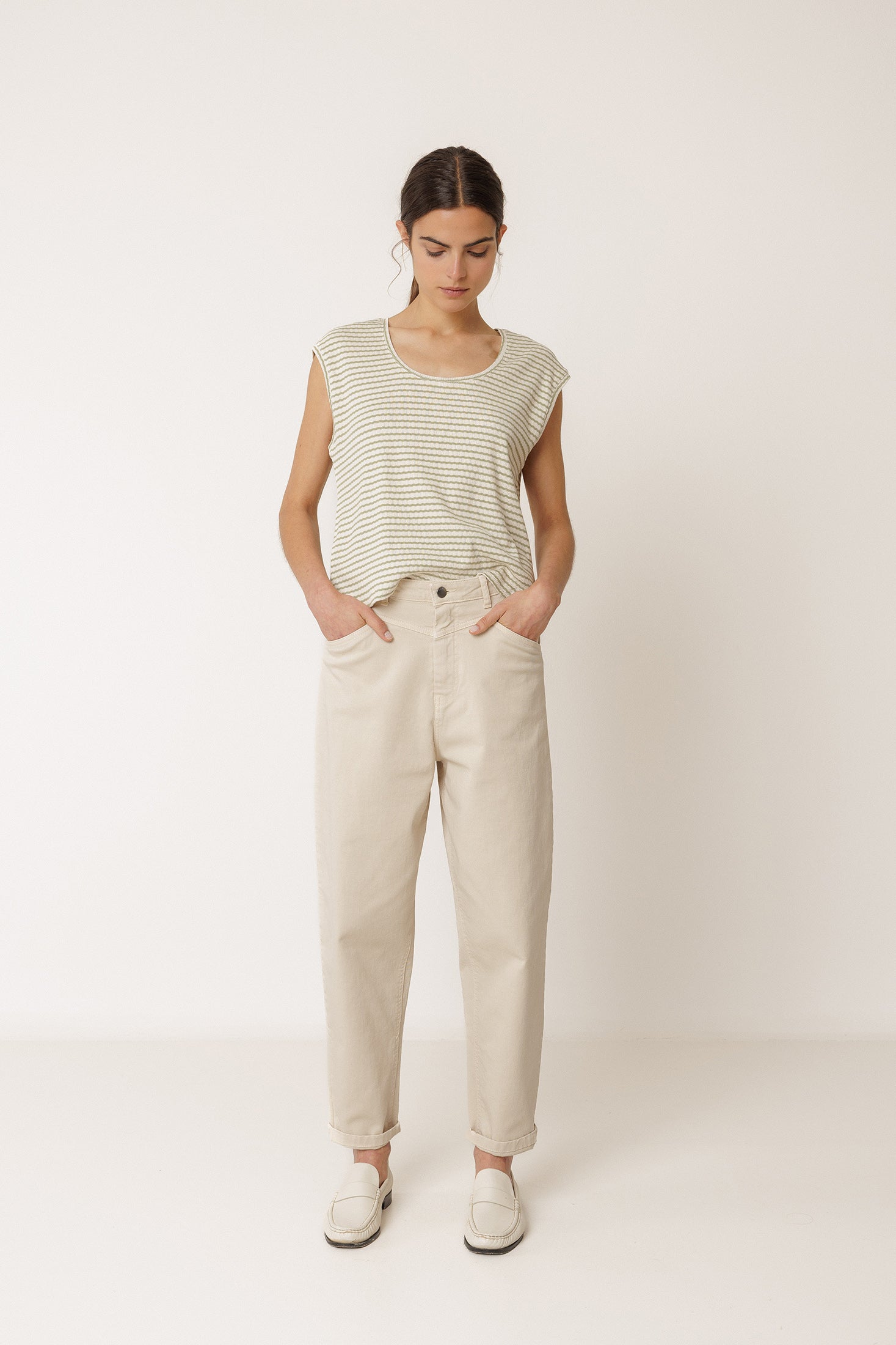 Boxy Striped T-Shirt - Khaki