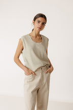 Boxy Striped T-Shirt - Khaki
