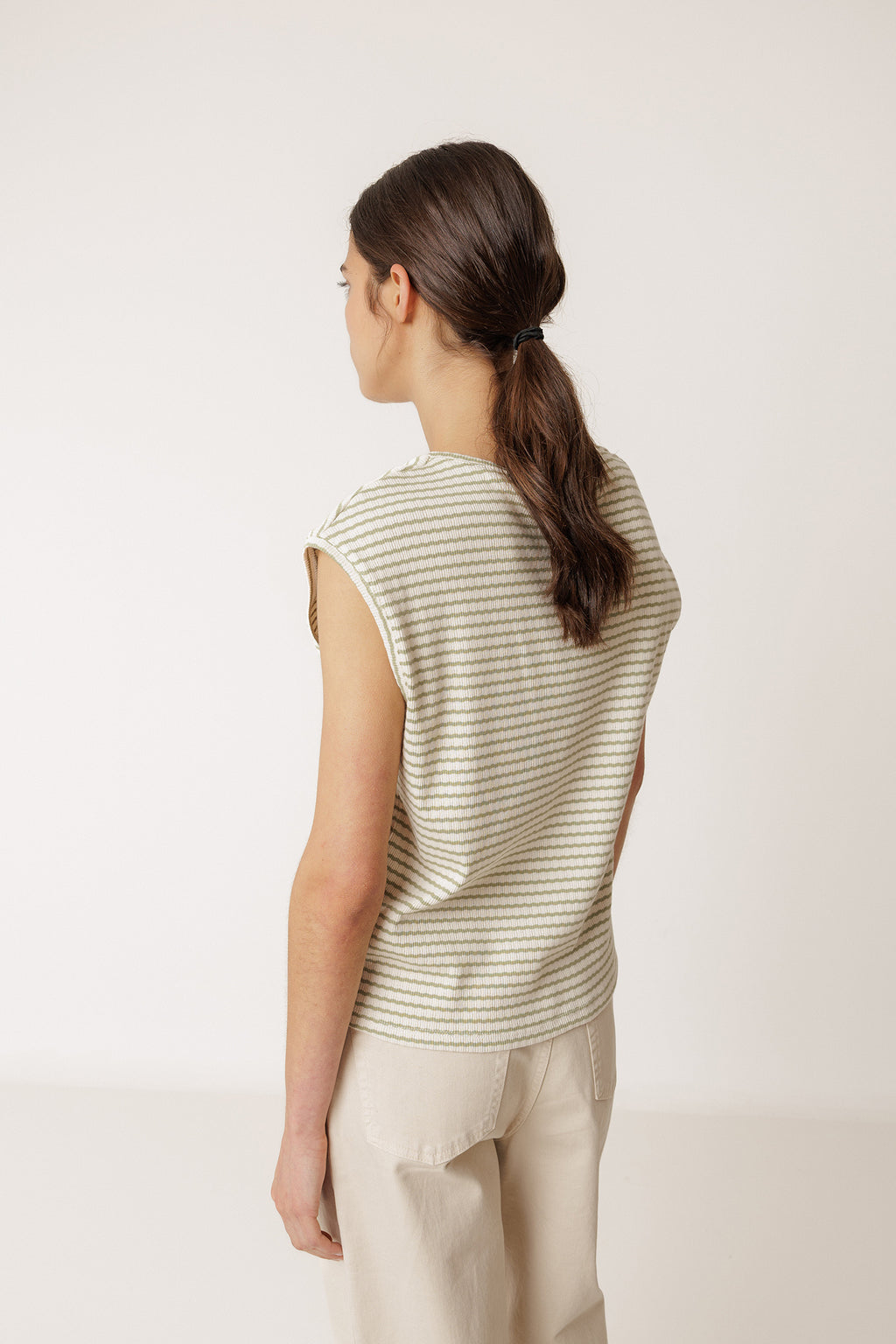 Boxy Striped T-Shirt - Khaki