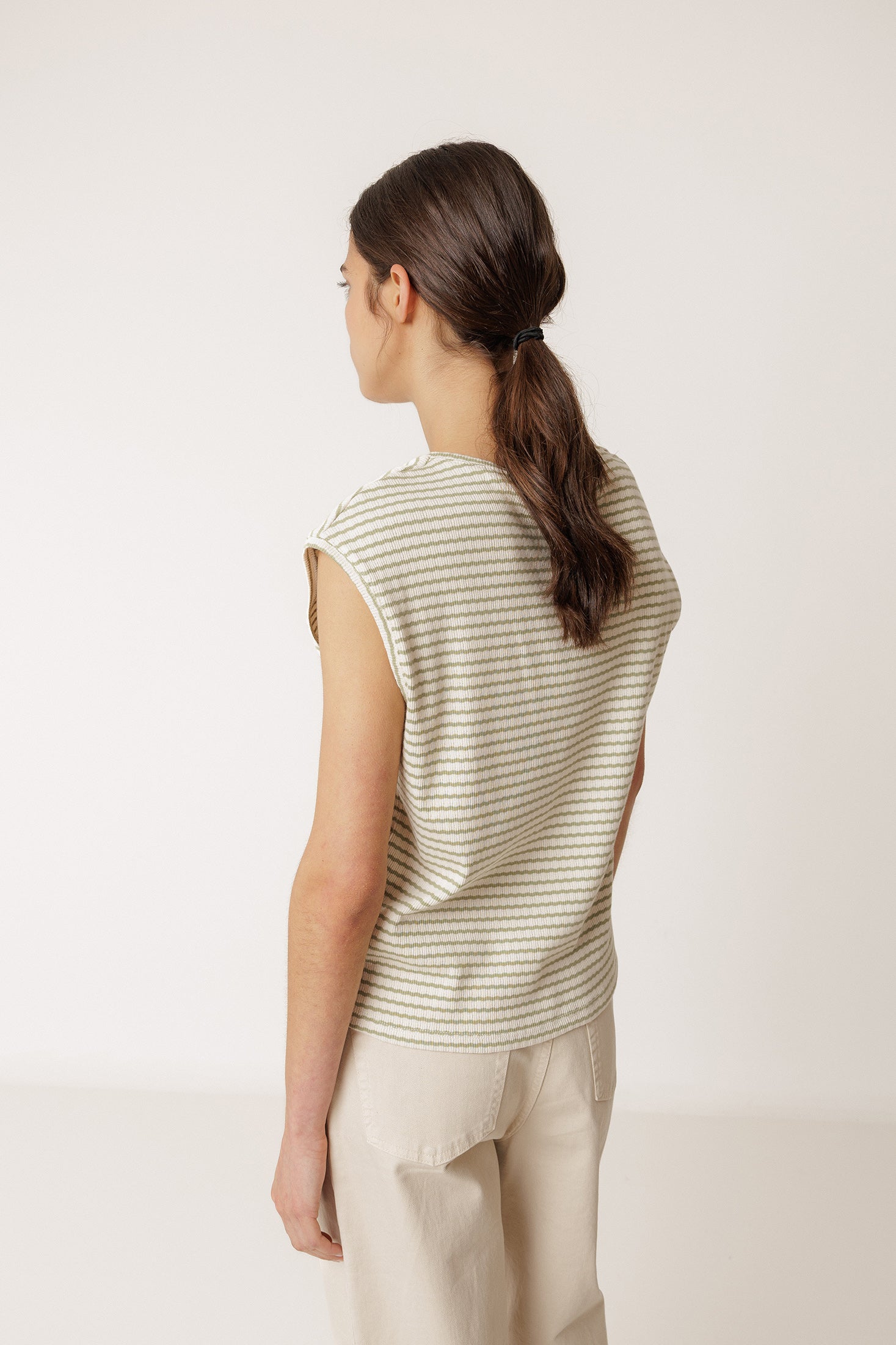 Boxy Striped T-Shirt - Khaki