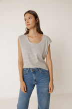 Striped Square-Cut T-Shirt - Charcoal