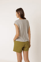 Striped Square-Cut T-Shirt - Charcoal