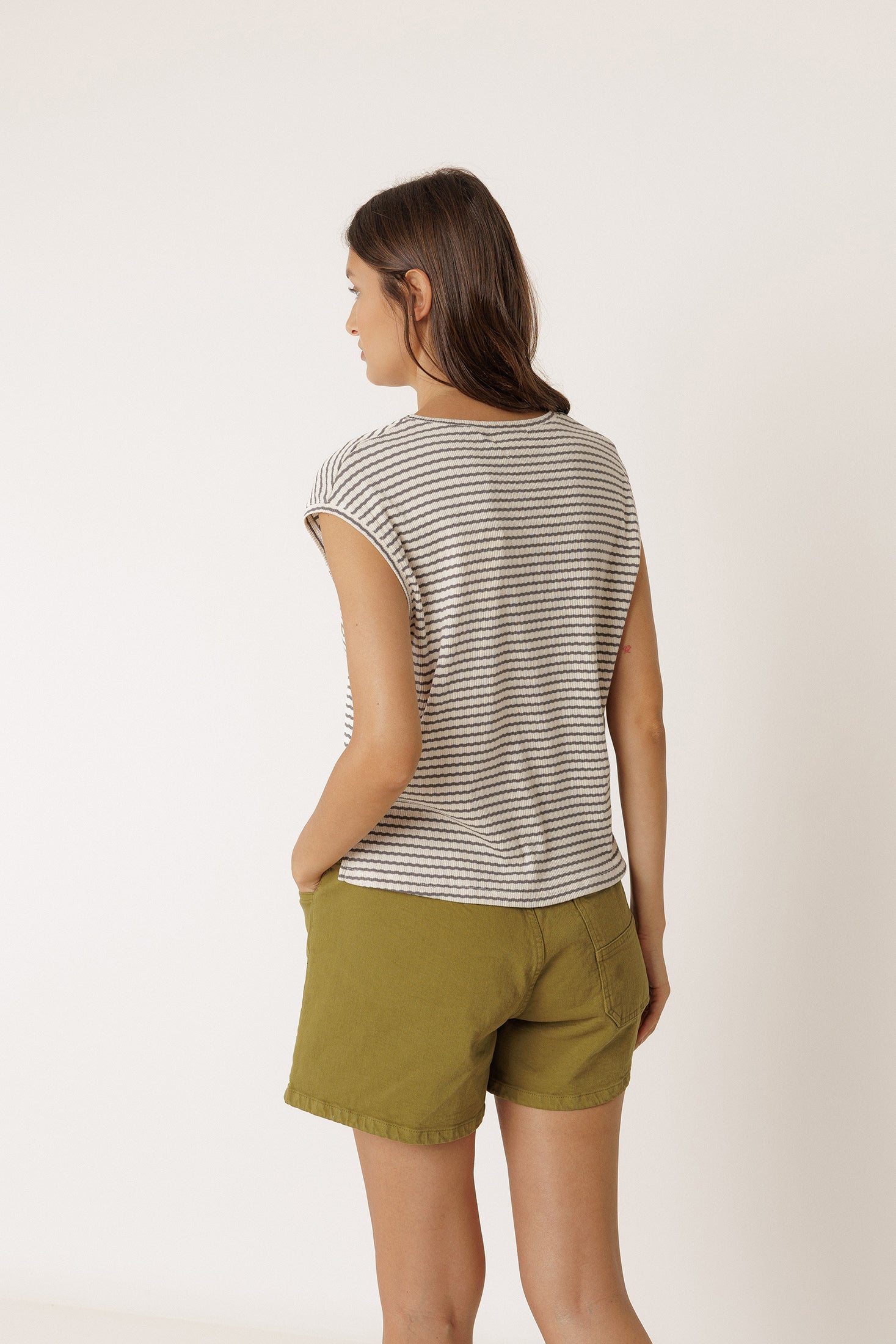 Striped Square-Cut T-Shirt - Charcoal
