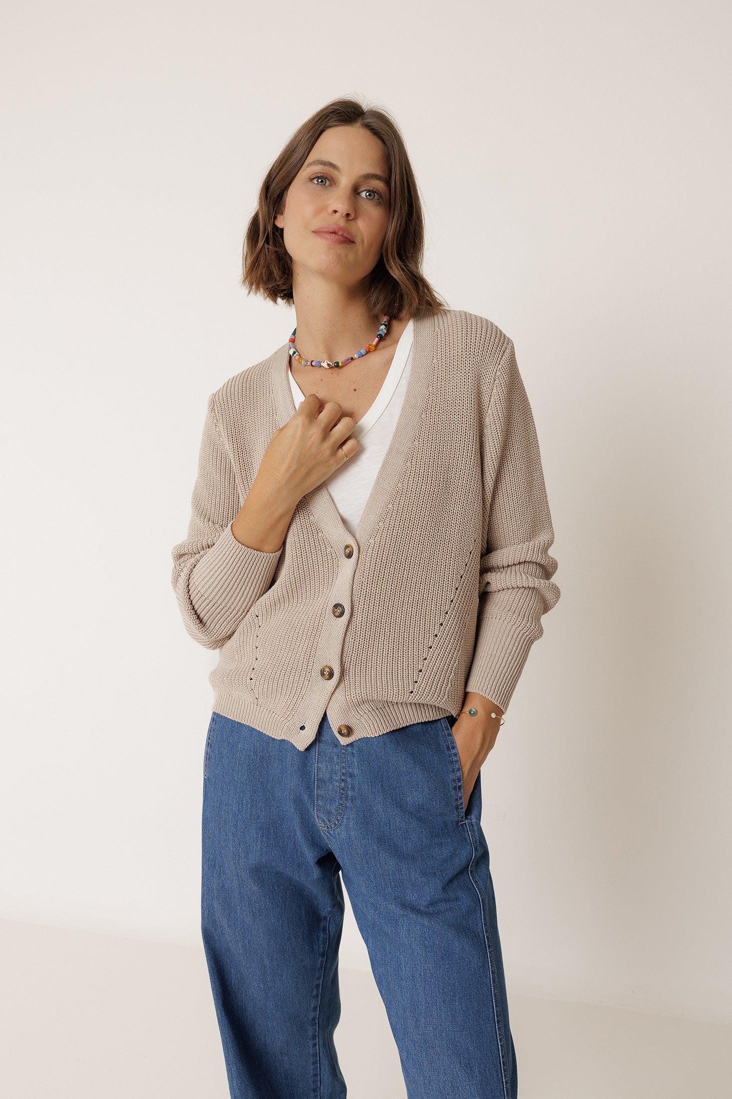 Chaqueta De Media Canalé Inglesa - Beige