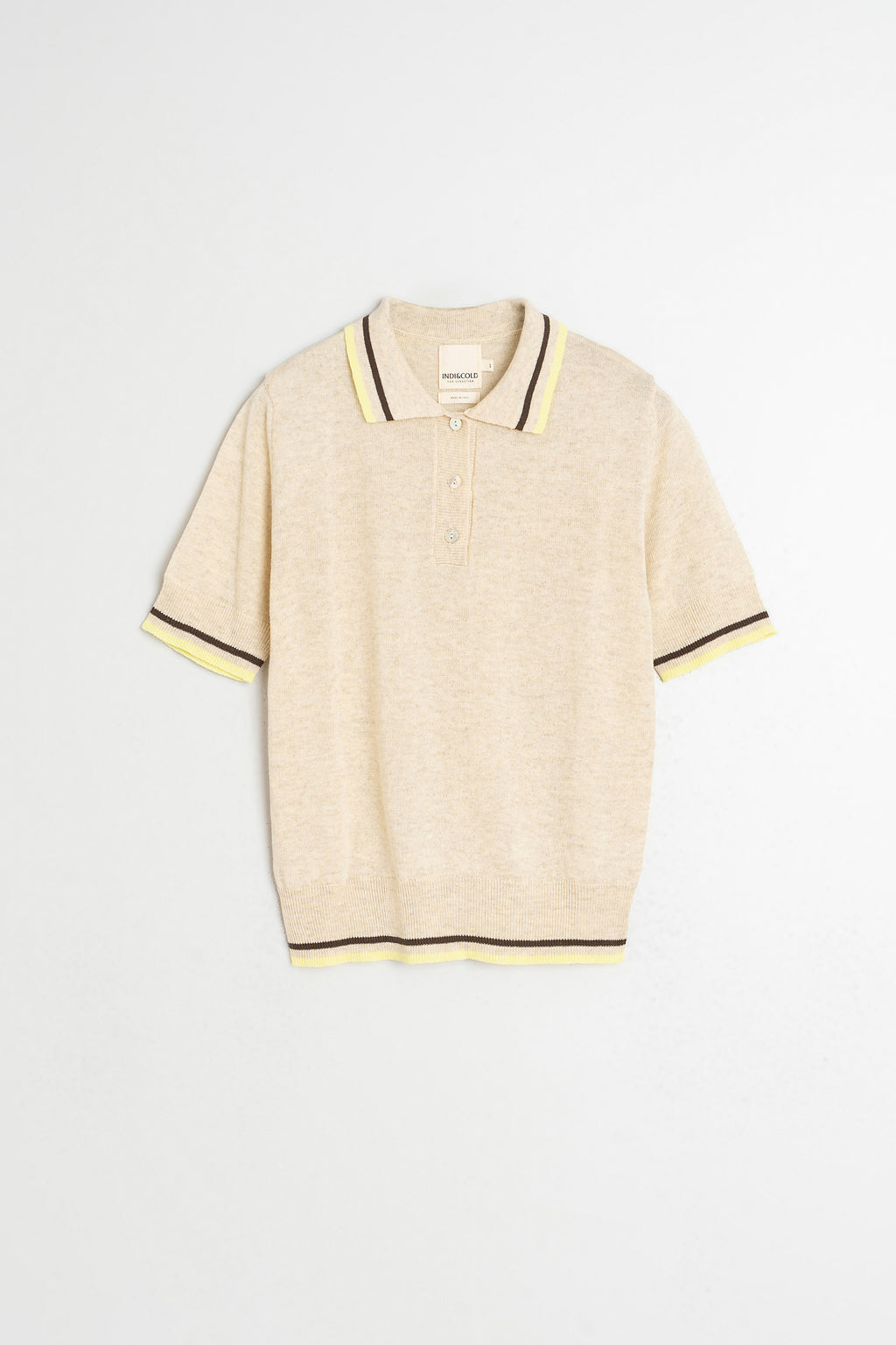 Knit Polo Shirt With Contrasting Stripes - Beige