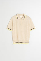 Knit Polo Shirt With Contrasting Stripes - Beige