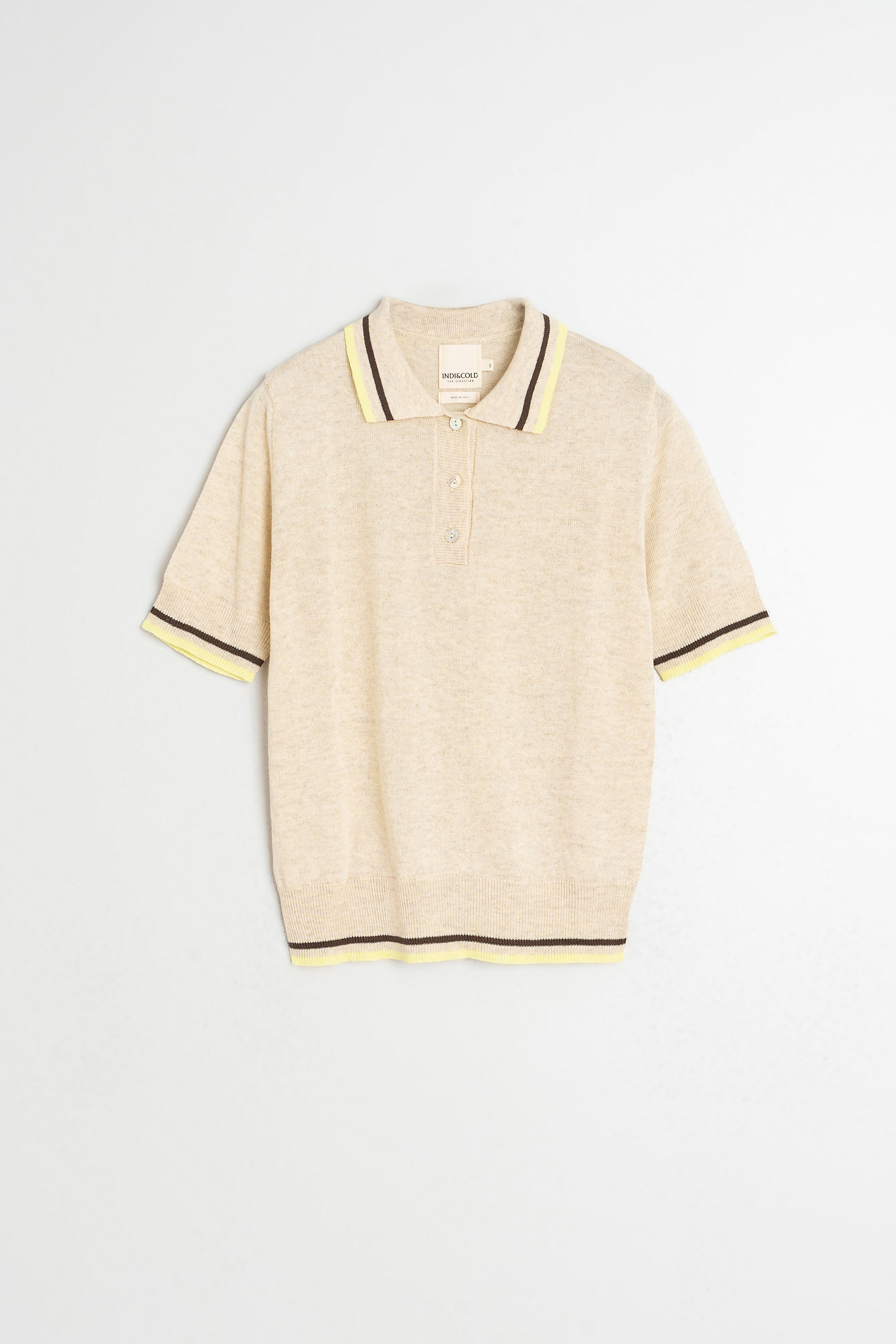 Knit Polo Shirt With Contrasting Stripes - Beige