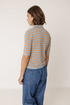 Striped Knit Polo - Marl Grey
