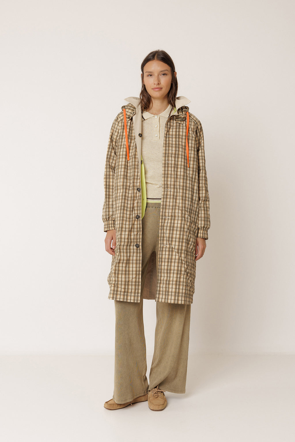 Reversible Checked Raincoat - Beige