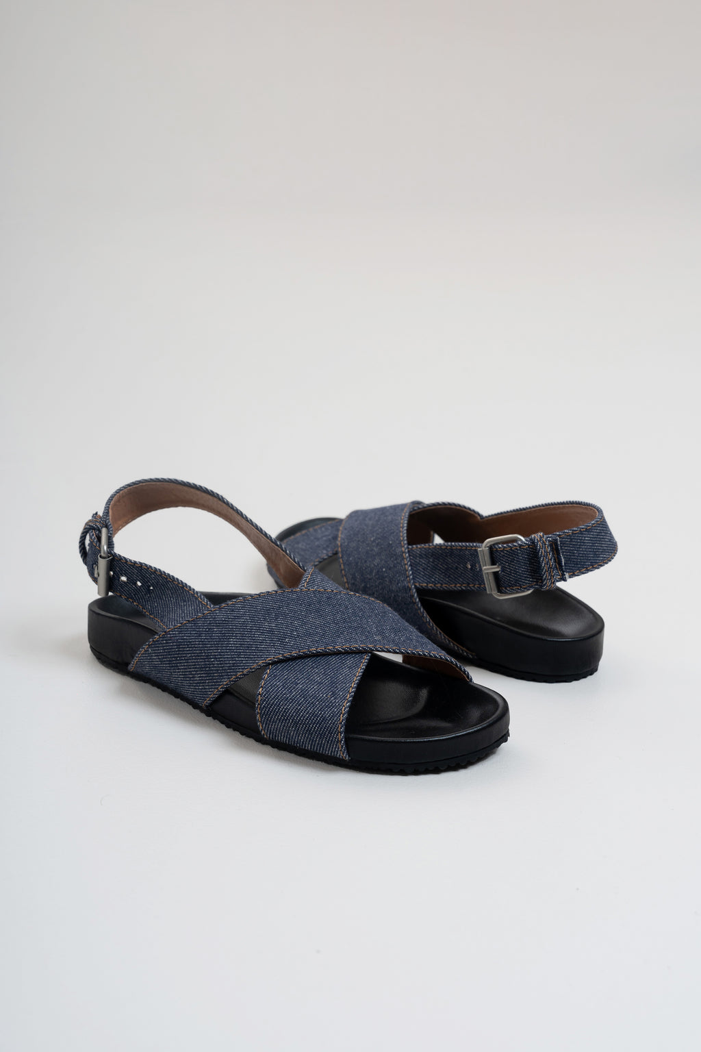 Cross-Strap Denim Sandals - Denim