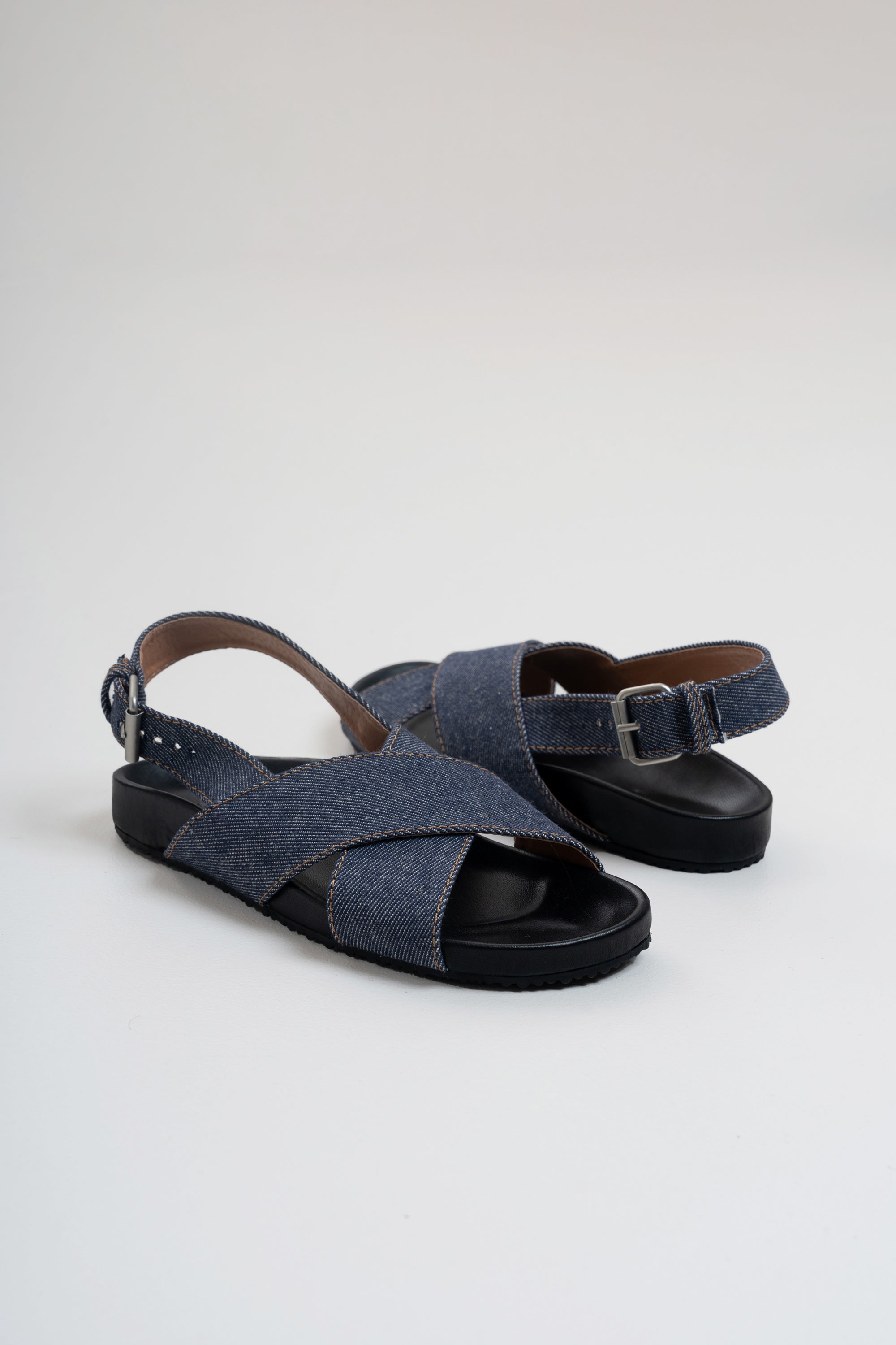 Cross-Strap Denim Sandals - Denim
