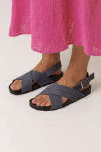 Cross-Strap Denim Sandals - Denim