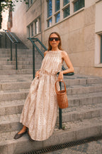 Backless Stamp-Print Dress - Ecru