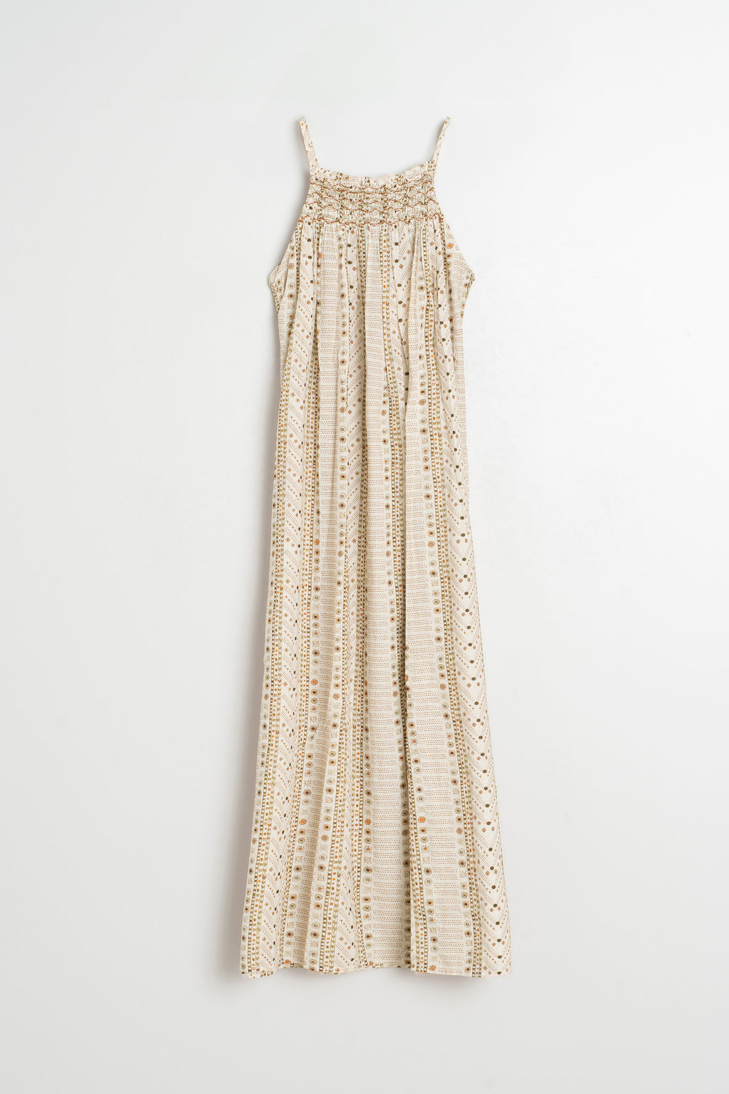 Backless Stamp-Print Dress - Ecru