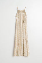 Backless Stamp-Print Dress - Ecru