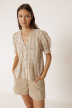 Camisa con Microvolantes - Crudo