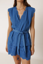 Top con Bordado Floral - Azul Británico