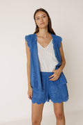 Scallop-Edge Embroidered Shorts - British Blue