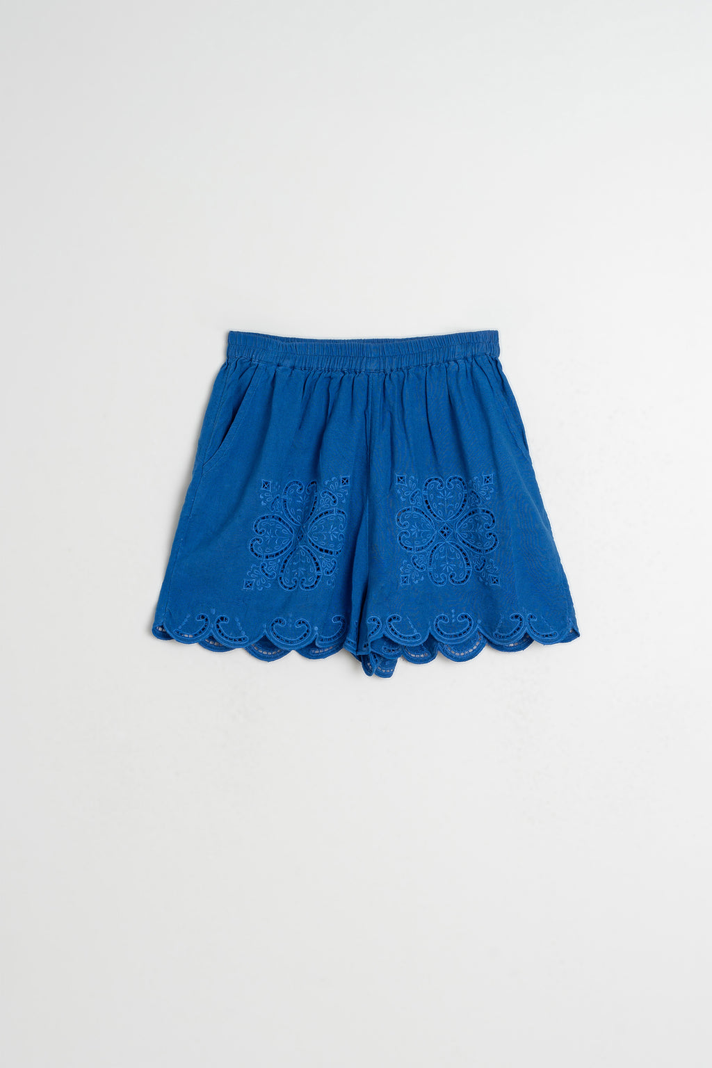 Scallop-Edge Embroidered Shorts - British Blue