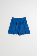 Scallop-Edge Embroidered Shorts - British Blue