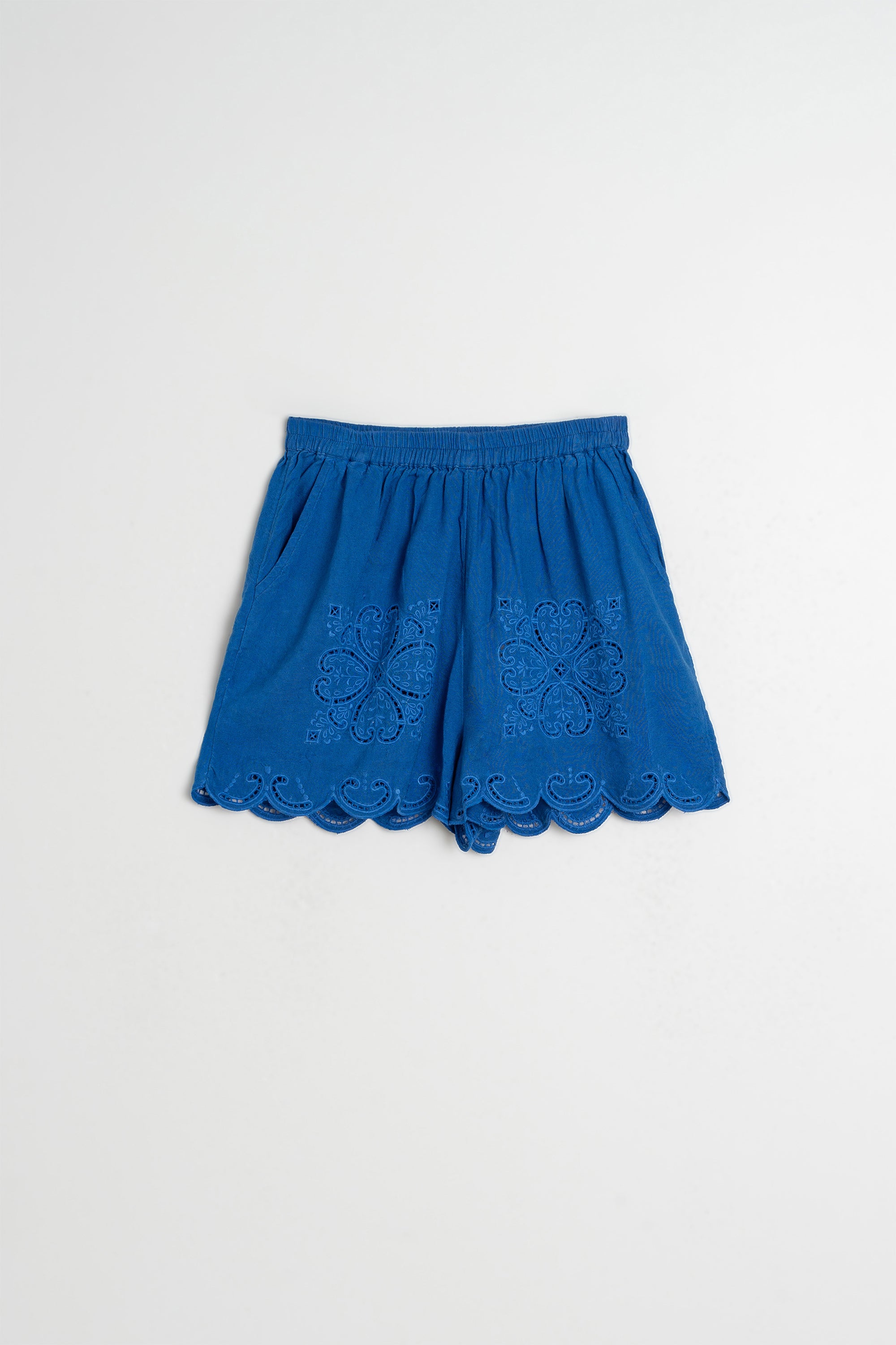 Scallop-Edge Embroidered Shorts - British Blue