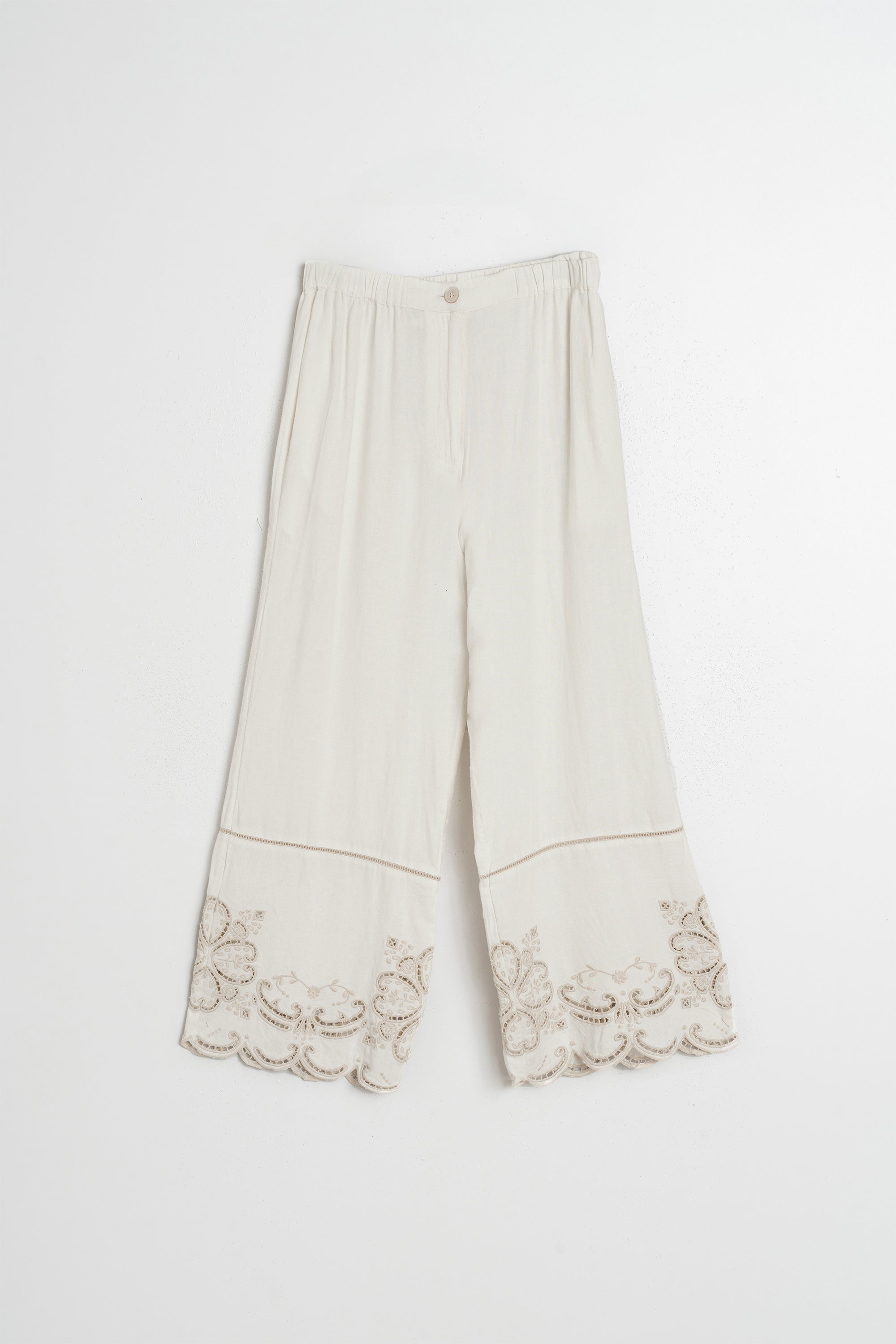 Pantalón con bajo bordado - Crudo