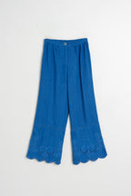 Pantalón con bajo bordado - Azul británico
