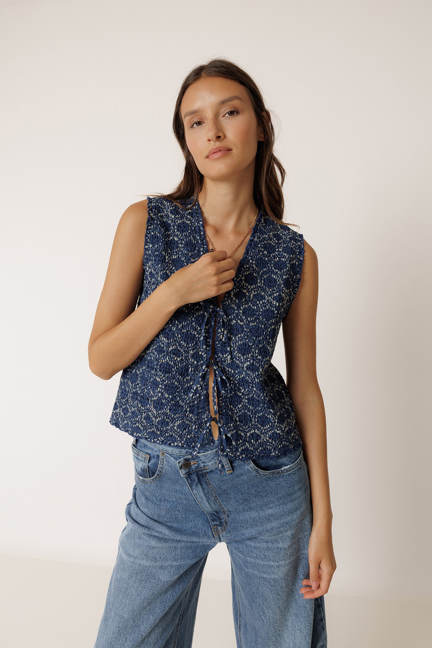 Elasticated Tie Cardigan - Indigo