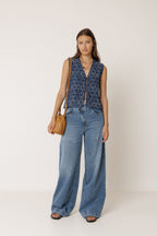 Elasticated Tie Cardigan - Indigo