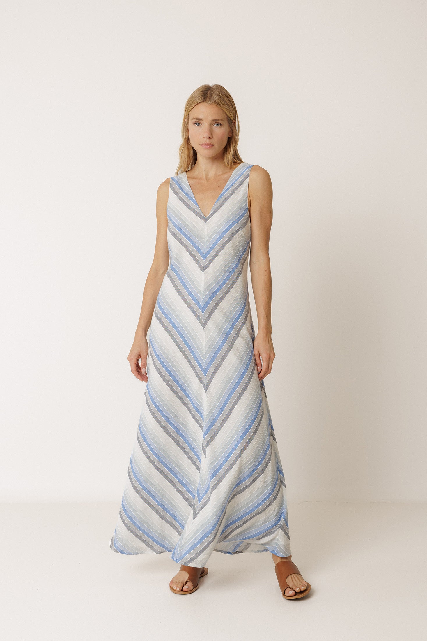 Long Striped Dress - Blue