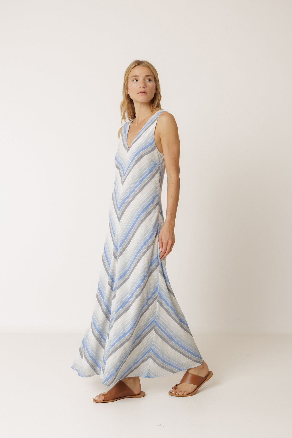 Long Striped Dress - Blue