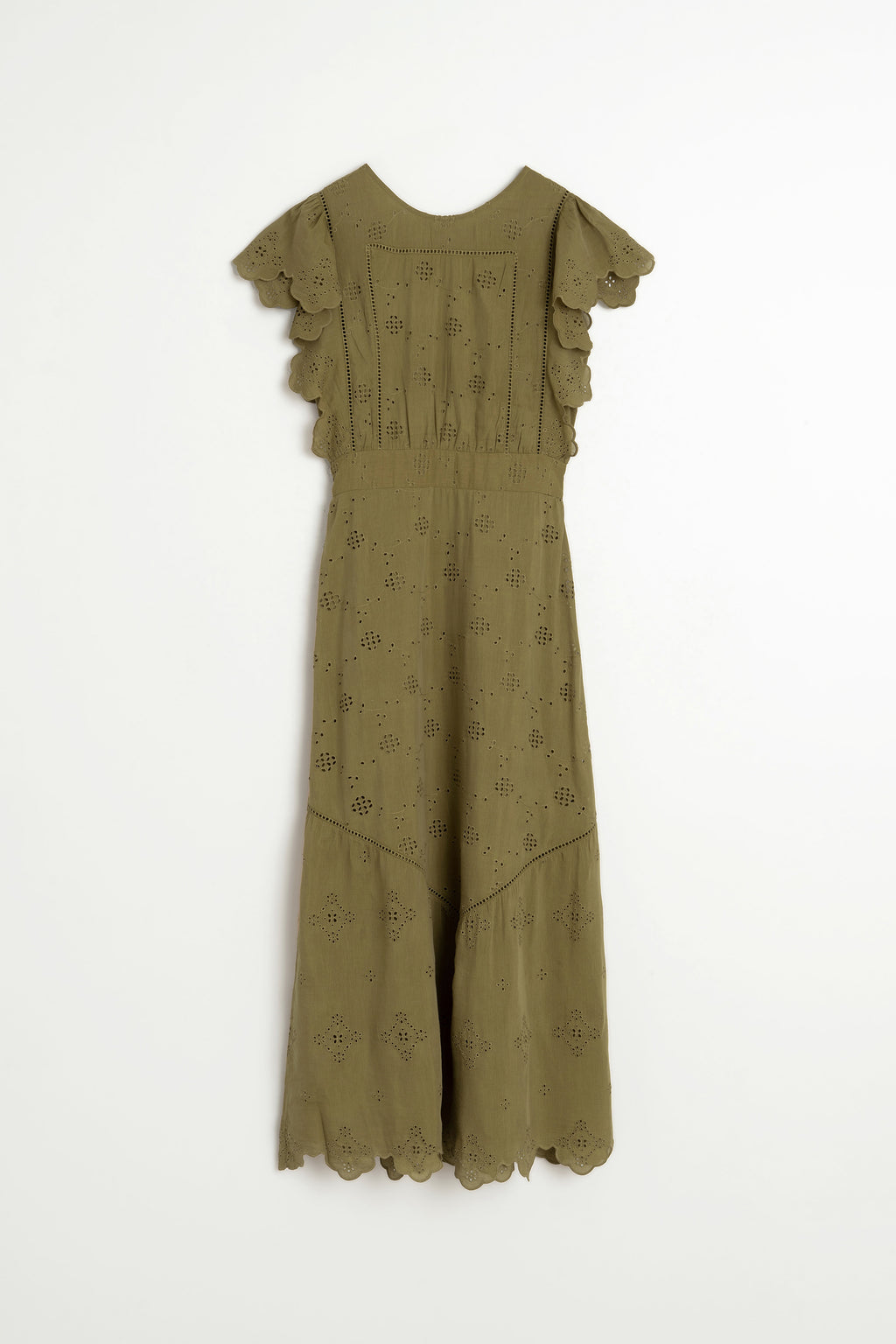 Vestido Largo con Bordado Schiffli - Caqui