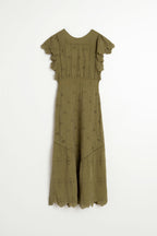 Vestido Largo con Bordado Schiffli - Caqui