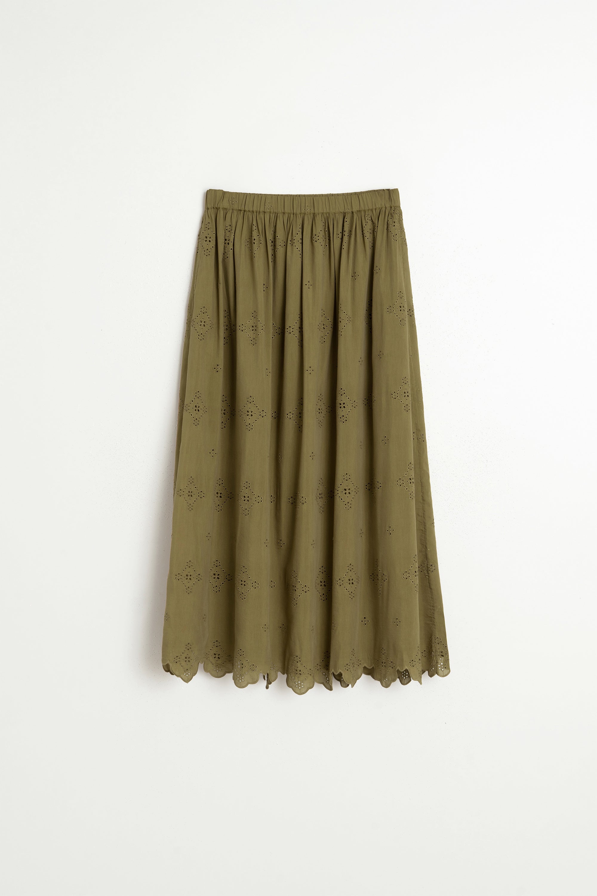 Embroidered Midi Skirt - Khaki