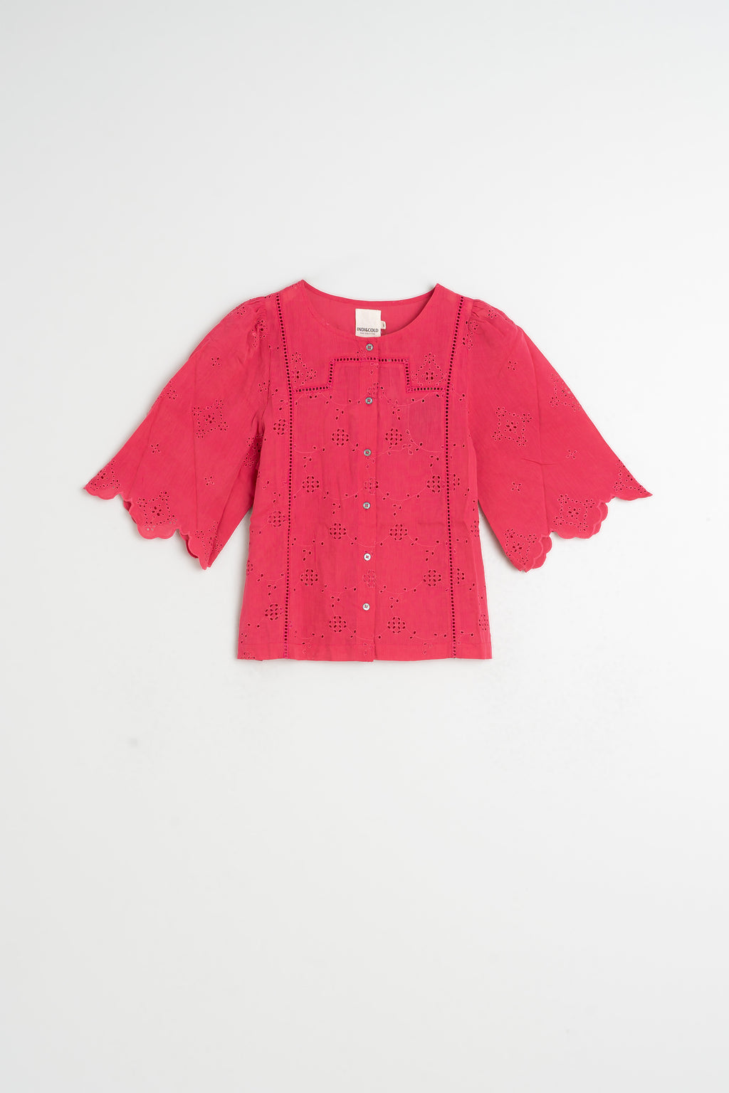 Camisa de Corte Recto con Bordado Schiffli - Fresa