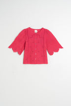 Camisa de Corte Recto con Bordado Schiffli - Fresa